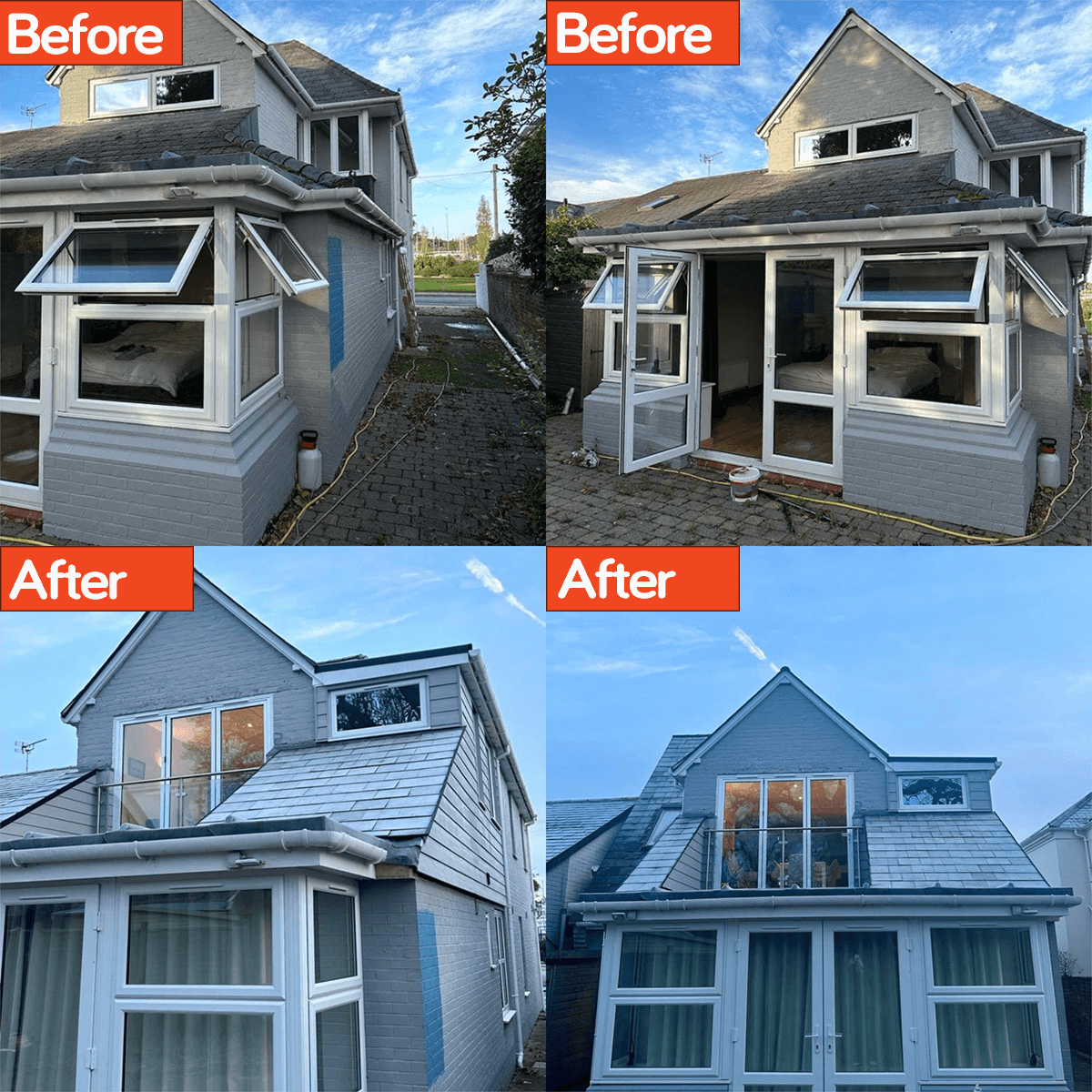 Before and after of a modern extension.