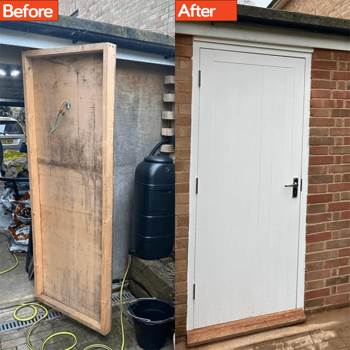 Before & After images of a door